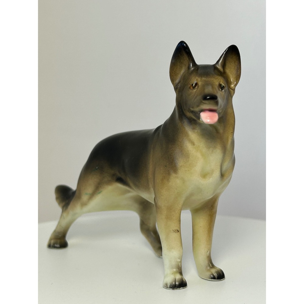 Vintage German Shepherd Dog Figurine Ceramic Japan Porcelain Standing Statue